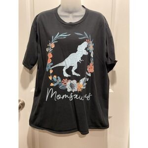 Momsaurus T-Shirt Mom Dinosaur Floral Shirt XL Oversized‎ Blue Top Dino